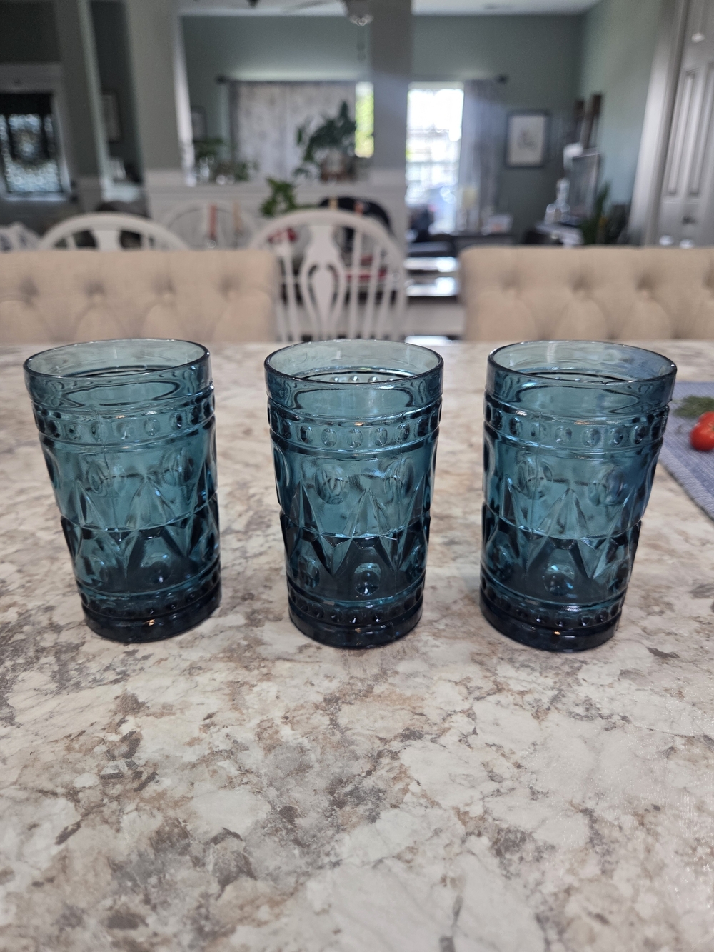 Vintage Indiana Glass Blue Colony Park Lane Juice Glasses Set Of 3